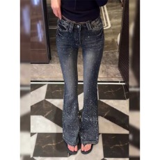 批发辣妹磨白水洗高腰弹力牛仔微喇裤女春季小个子满天星烫钻<b class='q'>喇叭</b>长裤