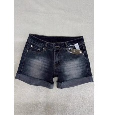 批发美式复古水洗磨白深蓝色卷边牛仔短裤女夏季辣妹低腰弹力包臀热裤