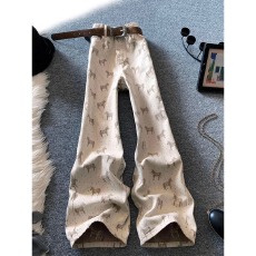 批发辣妹美式复古小马提花阔腿牛仔裤女夏季小个子<b class='q'>高腰</b>宽松垂感直筒裤