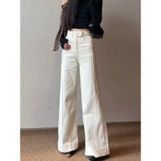 批发米杏色高腰阔腿<b class='q'>牛仔裤</b>女2026春夏新款宽松显瘦不贴腿休闲拖地长裤