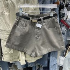 批发辣妹超短显瘦燕麦灰高腰牛仔<b class='q'>短裤</b>夏季水洗休闲四面弹简约百搭<b class='q'>热裤</b>