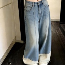 批发美式复古弯刀阔腿<b class='q'>牛仔裤</b>女2026年夏季新款高腰宽松显瘦直筒长裤子
