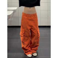 批发<b class='q'>大码</b>美式复古打褶立体口袋工装牛仔裤男女设计感街头宽松阔腿<b class='q'>长裤</b>