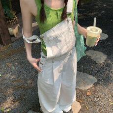 批发白色<b class='q'>背带</b>牛仔裤女2026年夏季新款宽松减龄工装风直筒阔腿<b class='q'>长裤</b>子潮