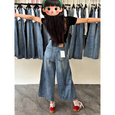 批发美式复古八<b class='q'>分</b>牛仔<b class='q'>裤</b>女夏季薄款大码梨形身材遮胯显瘦慵懒感阔腿<b class='q'>裤</b>