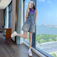 批发减龄牛仔背带<b class='q'>短裤</b>女2026新款夏季薄款宽松休闲显瘦高腰阔腿<b class='q'>连体</b><b class='q'>裤</b>