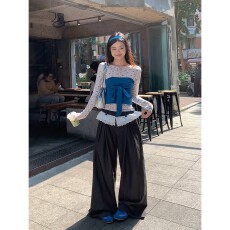 批发韩系蝴蝶结纯欲蓝色抹胸吊带背心女春新款设计感<b class='q'>露肩</b>小<b class='q'>上衣</b>