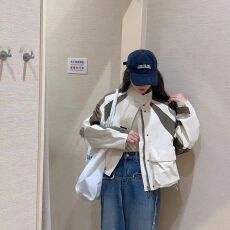 批发撞色宽松短款工装<b class='q'>外套</b>春秋2026新款小个子上衣休闲冲锋衣夹克<b class='q'>外套</b>