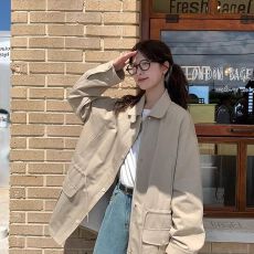 批发卡其色高级感工装宽松长款风衣女春秋新款休闲显瘦学院风流行<b class='q'>外套</b>