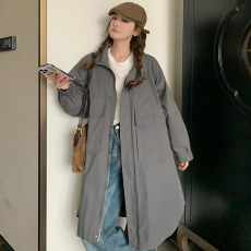 批发工装连帽风衣<b class='q'>外套</b>女2026年春秋新款设计感小众户外中长款灰色大衣
