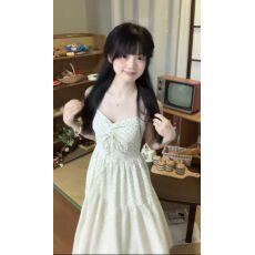 批发波点吊带裙内搭连衣裙女2026<b class='q'>夏</b>季新款收腰显瘦绑带抽褶印花长裙子