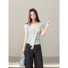 批发原版做法 撞色条纹绑带抹胸背心女<b class='q'>夏</b>季小个子收腰辣妹叠穿两件套