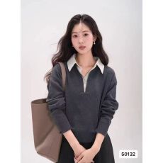 批发秋冬<b class='q'>新款</b>韩版设计感Polo领衬衣拼接假两件长袖上衣女
