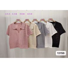 气质Polo领纹理镂空针织百搭短袖上衣女