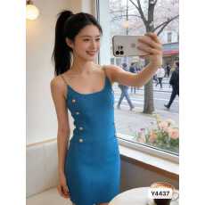 批发性感辣妹风双排扣针织修身链条吊带裙