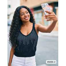 批发<b class='q'>欧美风</b>双V领简约重工烫钻针织百搭背心