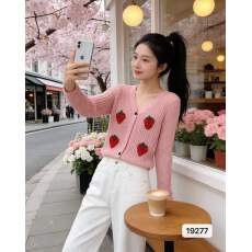 批发韩版秋<b class='q'>冬</b>花朵开衫毛衣短款粗棒针复古针织衫