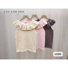 批发软糯一字肩两穿<b class='q'>荷叶边</b>缎面绑带羊毛针织上衣