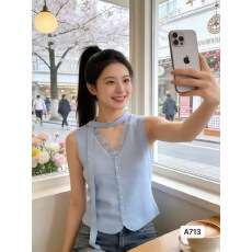 批发清新温柔风V领蕾丝花边系带背心开衫