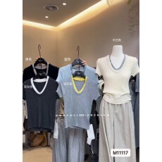 批发法式ins风V领撞色拼接假两件短袖