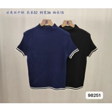 批发甜辣妹半高领撞色边针织正肩短袖上衣<b class='q'>女</b>