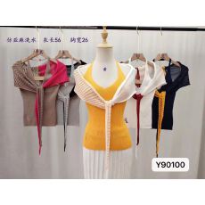 批发独特绝美多巴胺撞色<b class='q'>镂空</b>针织披肩+纯色挂脖背心