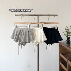 批发原版面料~不规则系带<b class='q'>高腰</b>灰色半身裙女韩版甜美百搭显瘦a字<b class='q'>短裙</b>