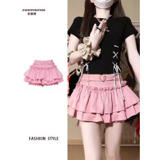 批发原版做法粉色蓬蓬a字半身裙女夏季新款辣妹y2k<b class='q'>高腰</b>蛋糕裙<b class='q'>短裙</b>