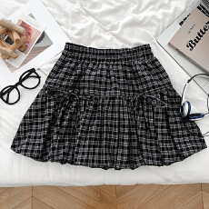 批发复古时尚百搭蝴蝶结松紧高腰显瘦半身裙<b class='q'>防走光</b>短裙花苞裙女蓬蓬裙