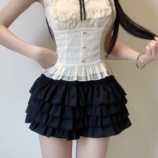批发甜酷暗黑风<b class='q'>短裙</b>纯欲甜美蓬蓬裙显瘦减龄黑色四层蛋糕裙ins百搭