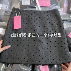 批发原版面料~波点毛呢半身裙秋<b class='q'>冬</b>韩系气质淑女风修身包臀短裙子复古
