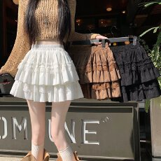 批发芭蕾风丝绒蛋糕裙女秋<b class='q'>冬</b>加厚蕾丝花边白色半身裙高腰a字蓬蓬伞裙
