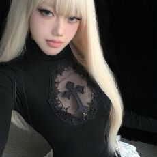 批发德绒~美式复古十字架镂空上衣潮女秋<b class='q'>冬</b>新款修身显瘦高领内搭T恤