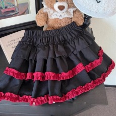 批发甜酷辣妹亚比风蓬蓬短裙可爱木耳边半身裙女秋冬季高腰显瘦蛋糕裙