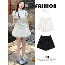 批发有口袋~白色花苞裤裙<b class='q'>女</b>新款高腰a字宽松休闲小个子外穿阔腿短裤