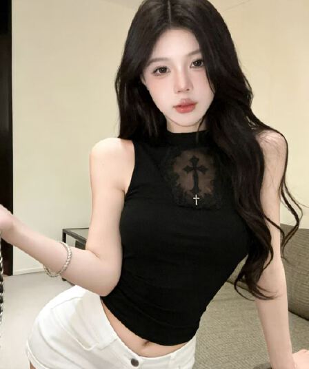 십자가 홀로우 아웃 캐미솔 여름 태국 사람 스타일 핫걸 민소매 인사이드 가져 가라. 슬립 작은 맨위 고유 한 고급 센스