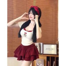 批发法式甜辣妹小熊短袖印花<b class='q'>T</b><b class='q'>恤</b>短上衣夏季纯欲短裙蓬蓬裙两件套<b class='q'>装</b>女