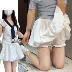 批发白色甜美感南瓜短裤女夏季新款多巴胺减龄显瘦灯笼花苞短裙裤