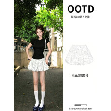 批发波点蓬蓬短裙高腰花苞半身裙自带<b class='q'>安全</b><b class='q'>裤</b><b class='q'>防走光</b>减龄小个子甜美