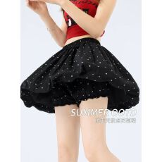 批发原版面料~黑色波点蓬蓬花苞裙女<b class='q'>夏</b>高腰a字半身裙防走光蛋糕短裙