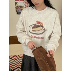 批发韩国东大门减龄显瘦宽松小蛋糕印花圆领<b class='q'>套头卫衣</b>