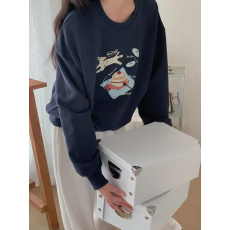 批发韩国东大门宽松减龄印花休闲圆领套头<b class='q'>卫衣</b>