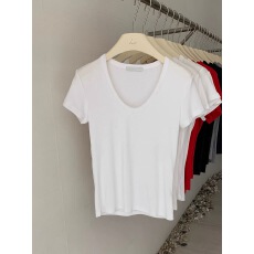 批发韩女 Tee极简韩系<b class='q'>t</b><b class='q'>恤</b>女高弹透气显瘦圆U领短袖上衣夏冰感