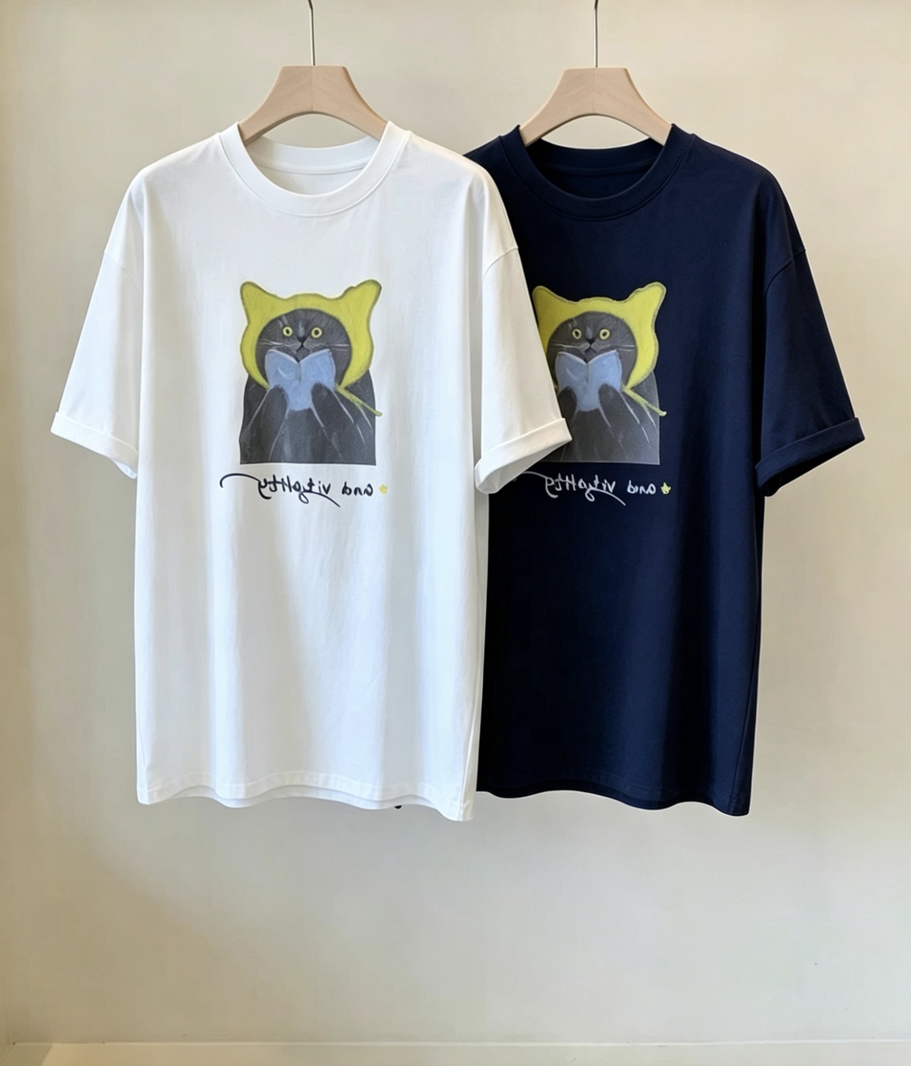 BY26216# 韩版宽松显瘦百搭休闲猫咪印花纯棉圆领短袖T恤  服裝批發女裝批發服飾貨源