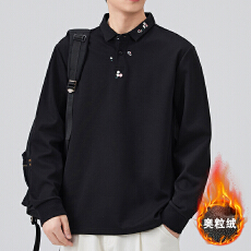 批发2025冬季新款加绒polo衫男长袖翻领工装男