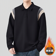 2025秋冬季加绒加厚款polo衫拼色男长袖翻领工装男