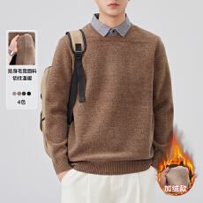 2025新款雪貂加绒毛衣男士圆领假两加厚加绒保暖长袖外穿男