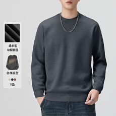 雪貂加绒毛衣男士圆领款加厚加绒保暖长袖休闲外穿男