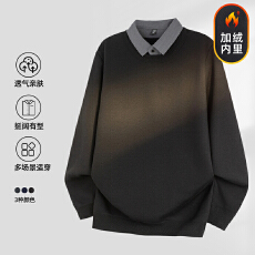 2025新款雪貂加入毛衣男士圆领假两件加厚加绒保暖长袖外穿男