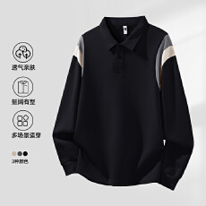 2025秋冬季加绒加厚款polo衫拼色男长袖翻领工装男